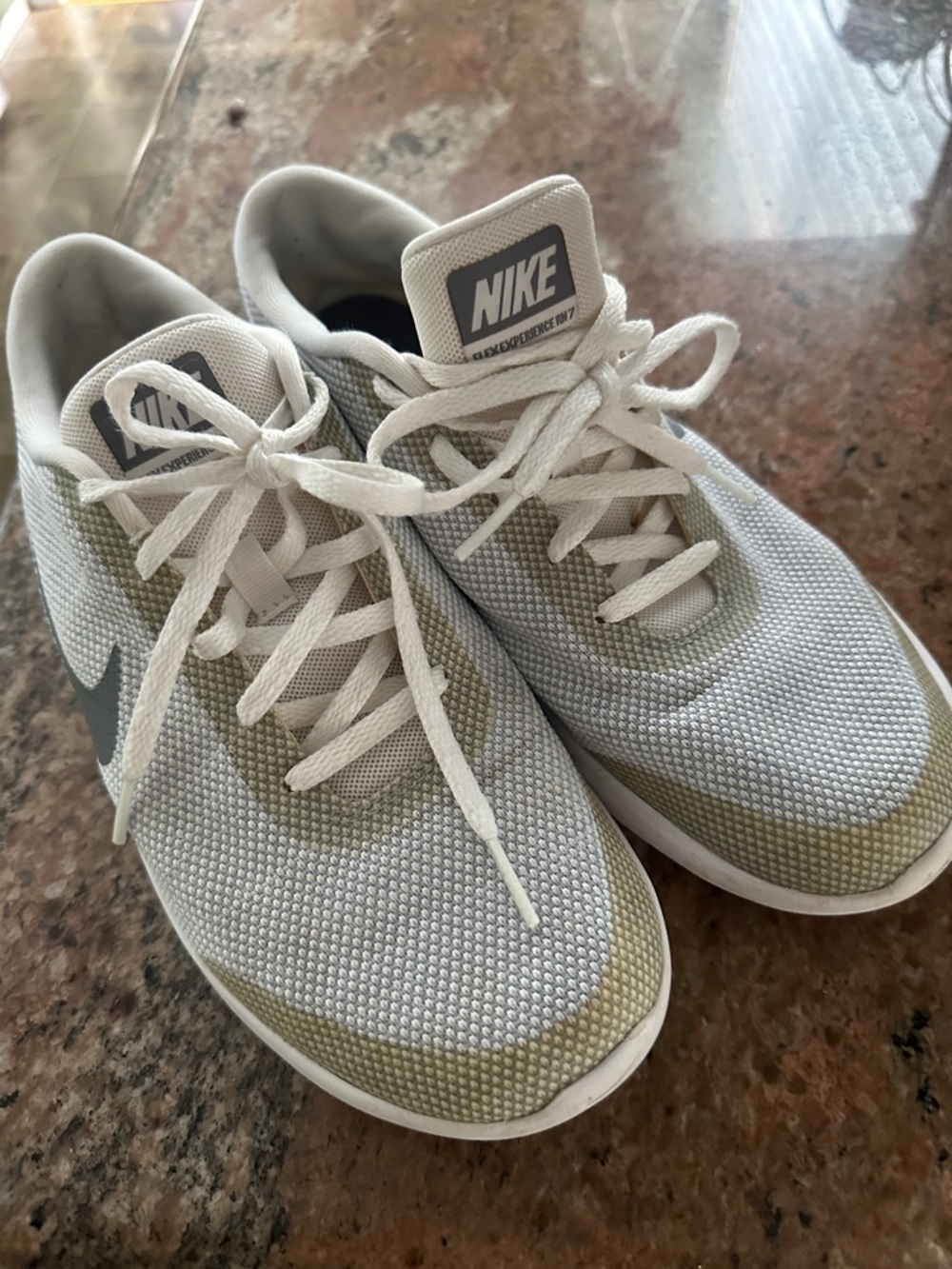 Nike Women's White and Olive Green Mesh Sneakers